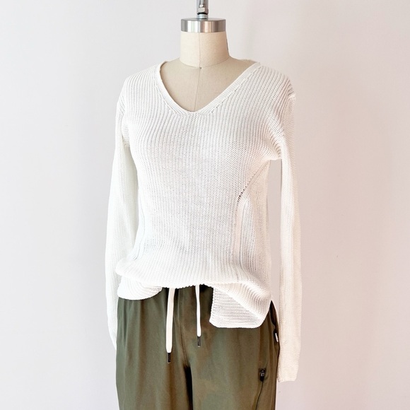 Athleta White Highline Sweater Tunic, V-Neck Cotton Blend Structural Knit - Picture 1 of 7